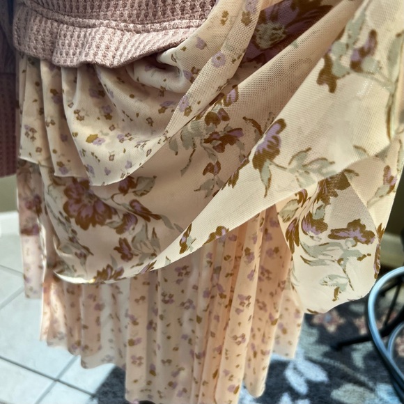FREE PEOPLE: Sweet Escape Thermal Waffle Knit  Layered Floral Chiffon Dress..NWT - Picture 8 of 11